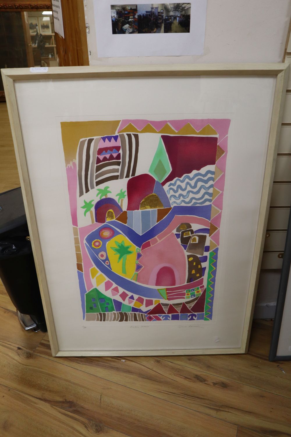 Sylvia Edwards, silkscreen print, Eastern village, signed, 19/150, 103 x 75cm